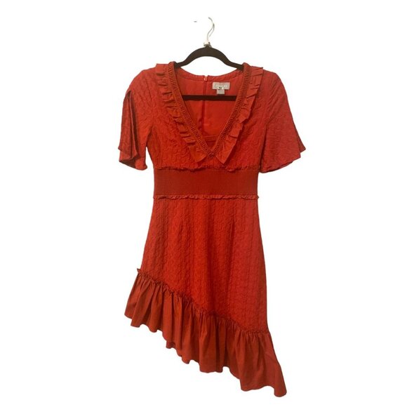 FINDERS KEEPERS Red Memento Ruffle Midi Dress with V Neck, size Small - Picture 10 of 11